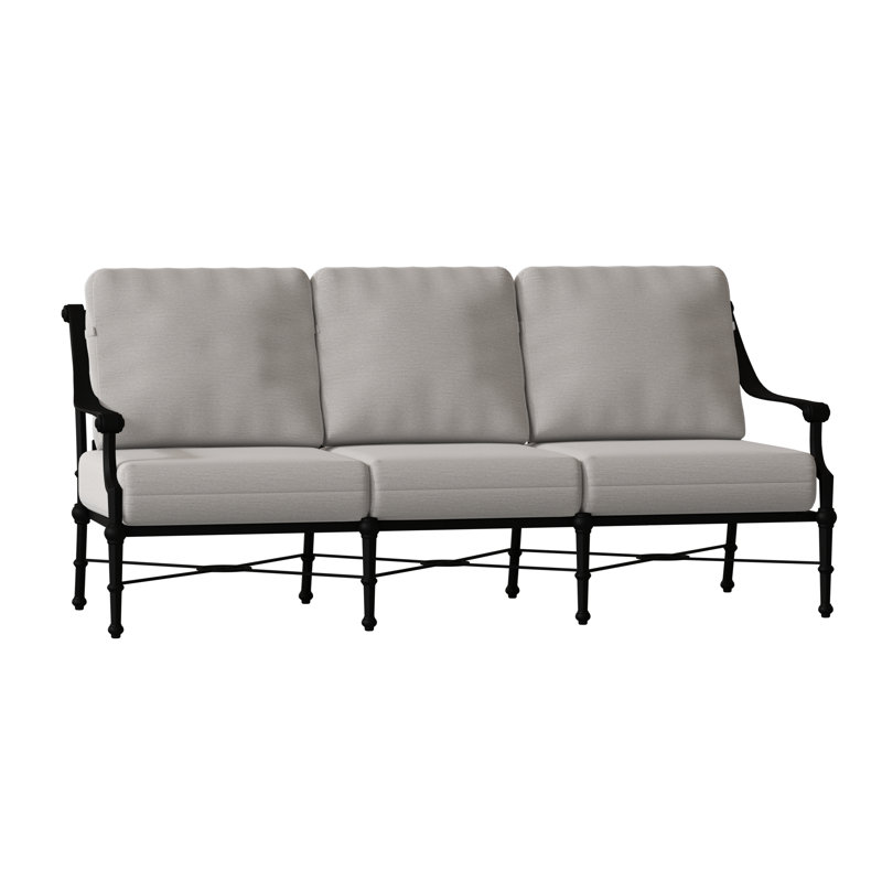 Delphi 80'' Wide Metal Patio Sofa with Cushions, Textured Black, Impact Vapor Gray Sunbrella®