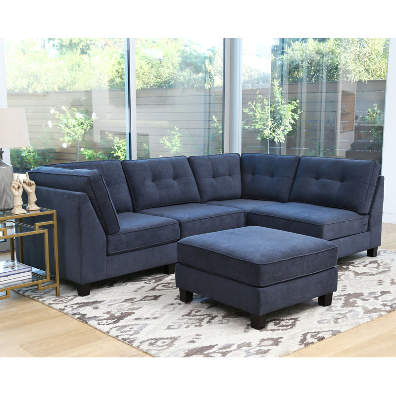 Lonon Upholstered L-Shaped Sectional Reversible, Navy Polyester