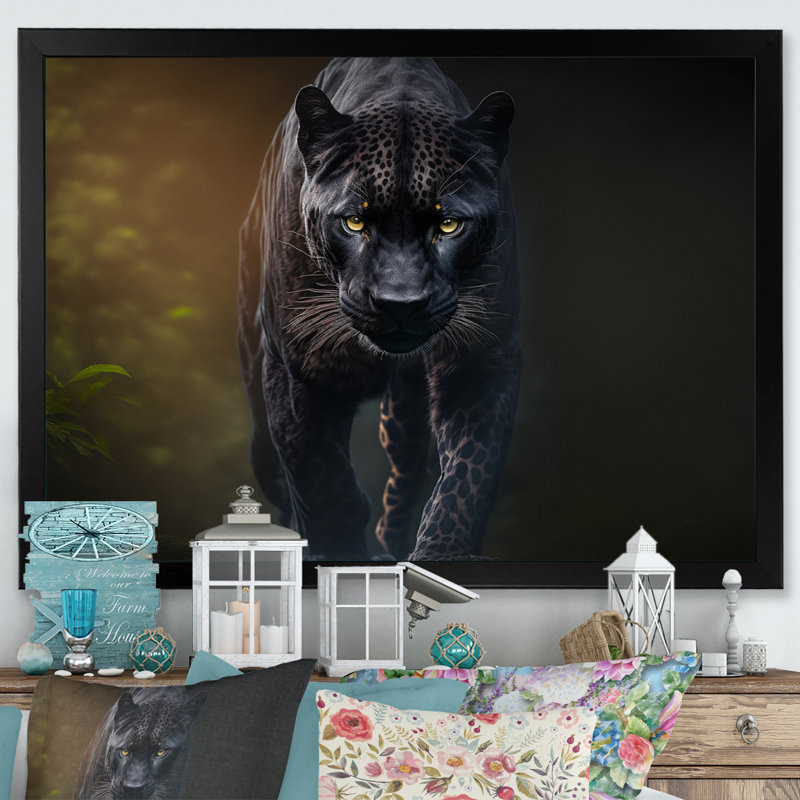 «Black Majestic Panther I», reproduction sur toile, H 16 po x l 32 po x P 1 po, Impression noire sur toile encadrée