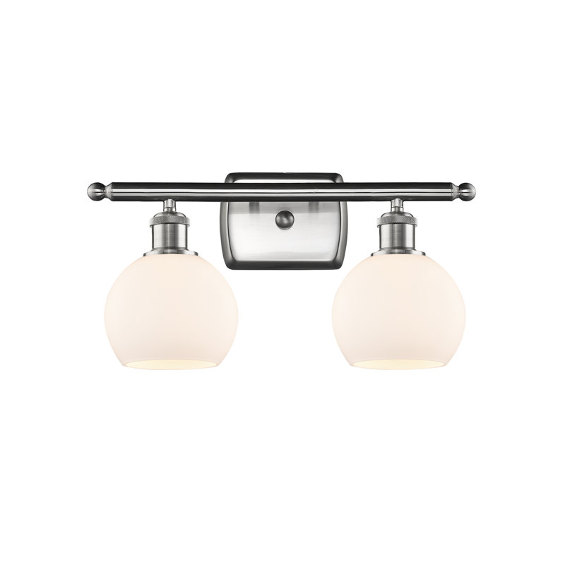 Éclairage pour meuble-lavabo en laiton antique à 2 lumières Almatine, Blanc mat, Incandescente, Nickel satiné brossé