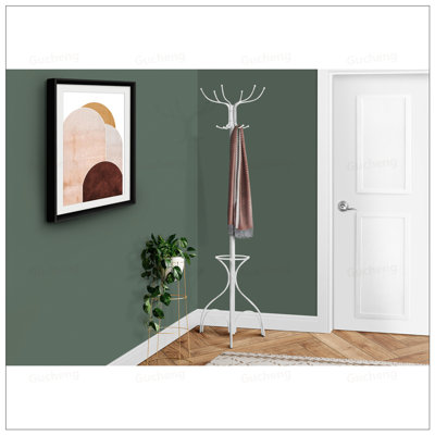 Contemporary Metal Free Standing Coat Rack With 12 Hooks And Umbrella Holder, Perfect For Entryway And Bedroom Organization