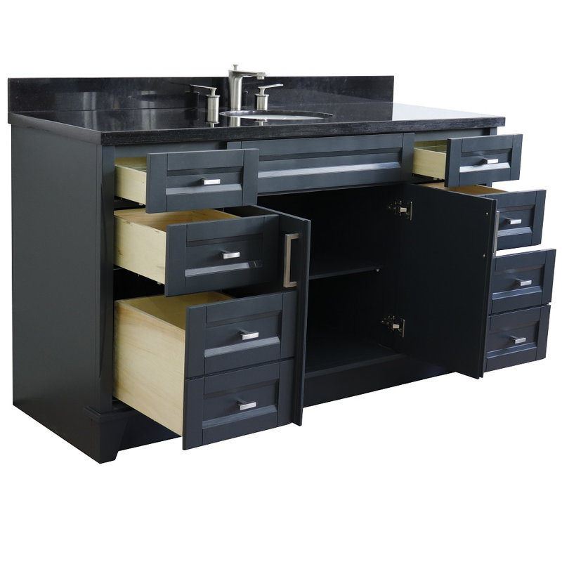 Ensemble de meuble-lavabo simple 61 po Constantin, Granite noir Galaxy
