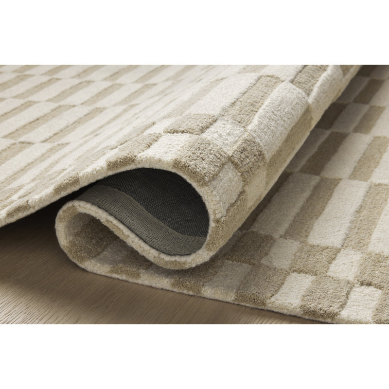 Ivory and Beige Handmade Wool Striped Rectangular Rug 11'6" x 15'