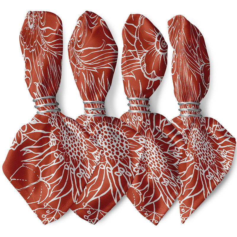 Chavi Polyester Floral Square Napkin, Orange