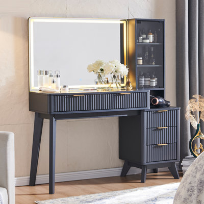Carsin 48" W Engineered Wood Makeup Vanity with Lighted Mirror