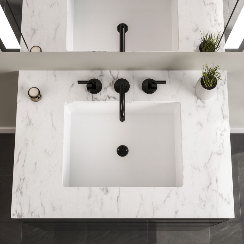Curated Cartesian 25" Wall-Mounted Bathroom Vanity Set, Silestone Lyra, Gray Mirror, 37"