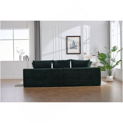 Très grand canapé sans siège à quatre places avec porte-gobelet et poches latérales, canapé-lit rembourré en velours côtelé avec 3 coussins, 2 coussins lombaires. Salon, chambre à coucher, sans assemblage, matériau respirant