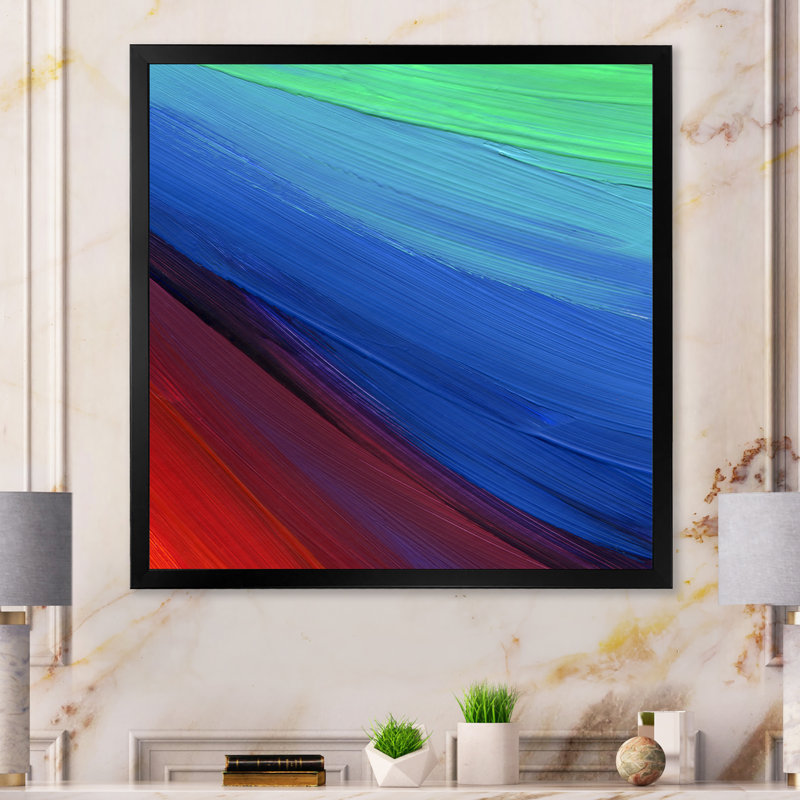 Peindre des vagues de rouge, de bleu et de vert - Peinture, Cadre photo noir, H 16 po x l 16 po x P 1 po