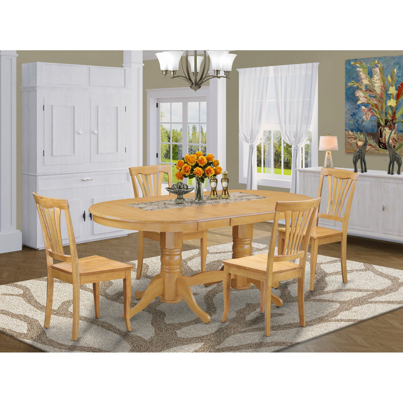 5 Piece Dining Table Set for 4 Includes an Oval Kitchen Table with Butterfly Leaf and 4 Kitchen Dining Chairs, Oak, Oak