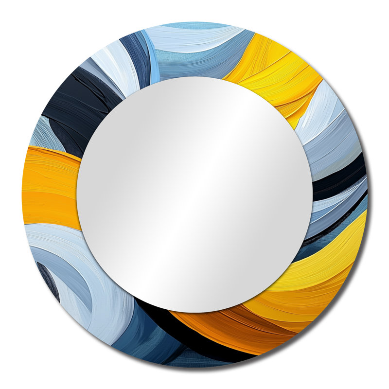 Blue And Yellow Ocean Steam Lines I - Minimalism Mirror Wall Art - Printed On Metal, 23" x 23"