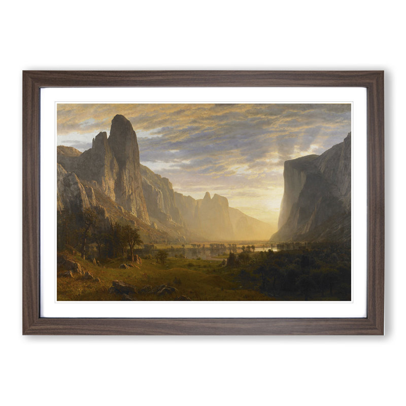 Looking Down on Yosemite Valley by Albert Bierstadt - Picture Frame Painting, 48cm H x 65cm W x 2cm D, Walnut Framed