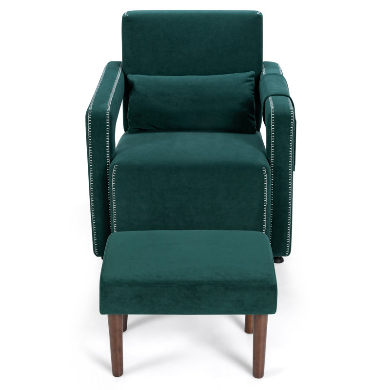 Aidenjohn Upholstered Armchair with Ottoman, Emerald Berber Fleece