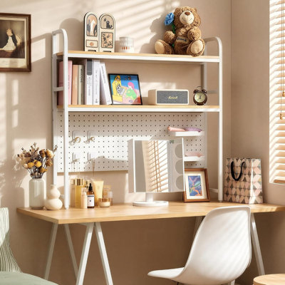 Étagère de bureau, huche de bureau avec panneau perforé en métal, support de présentation à 2 niveaux, 4 accessoires, organisateur de rangement de bibliothèque de bureau polyvalent