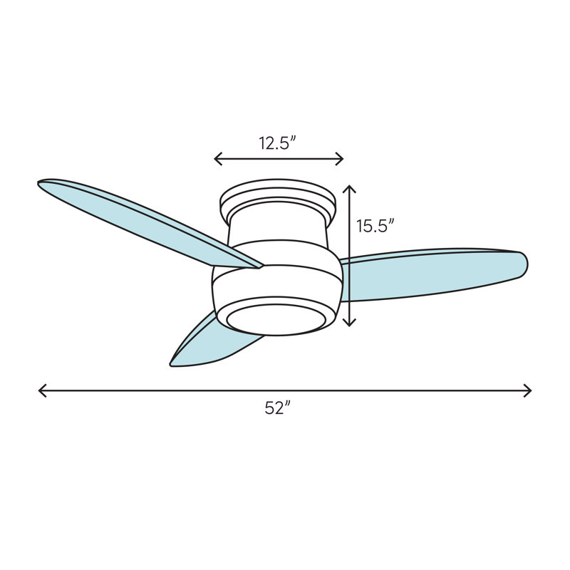 52" Low Profile III Plus 5 - Blade Flush Mount Ceiling Fan with Pull Chain and Light Kit Included, White