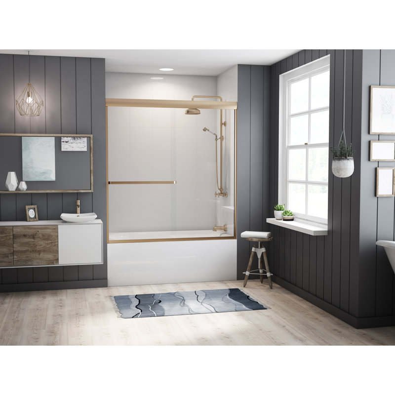 Paragon Series Sliding Frameless Tub Door, Brushed Nickel, 60"
