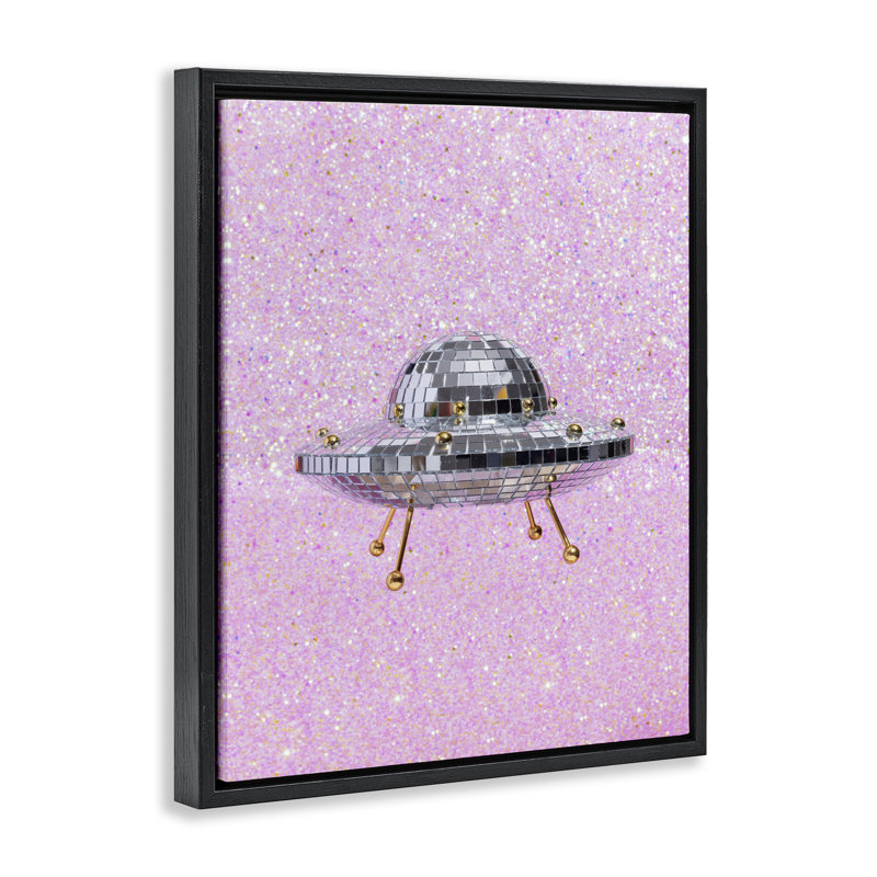 Art mural sur toile flottant à motif disco UFO par Lish Creative, Cadre flottant noir de jais, H 21 po x l 17 po