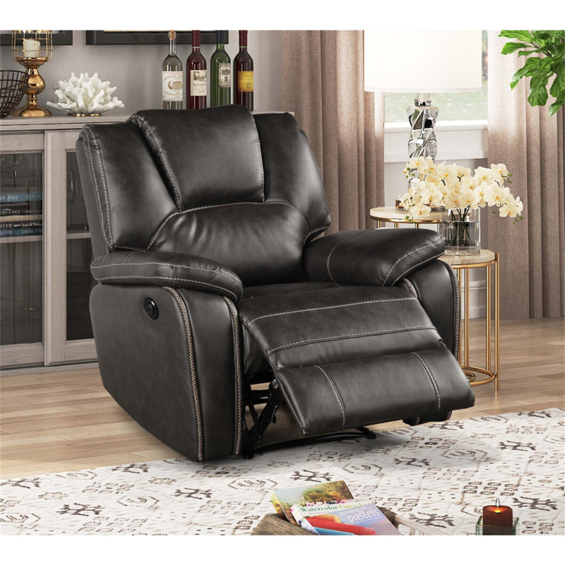 Fauteuil inclinable gris en cuir respirant avec USB et fauteuil rembourré moelleux, Similicuir gris, Grey