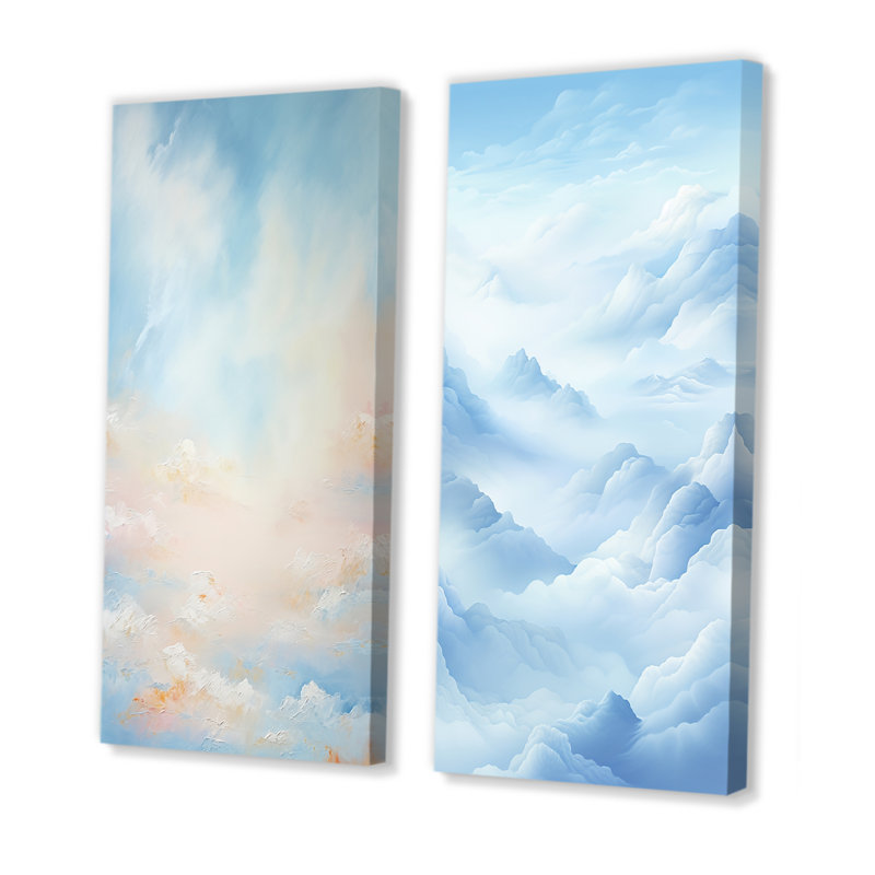 Blue Clouds Scenery Minimalisme - ensemble de 2 décorations murales nuages, H 28 po x l 25 po, Toile tendue