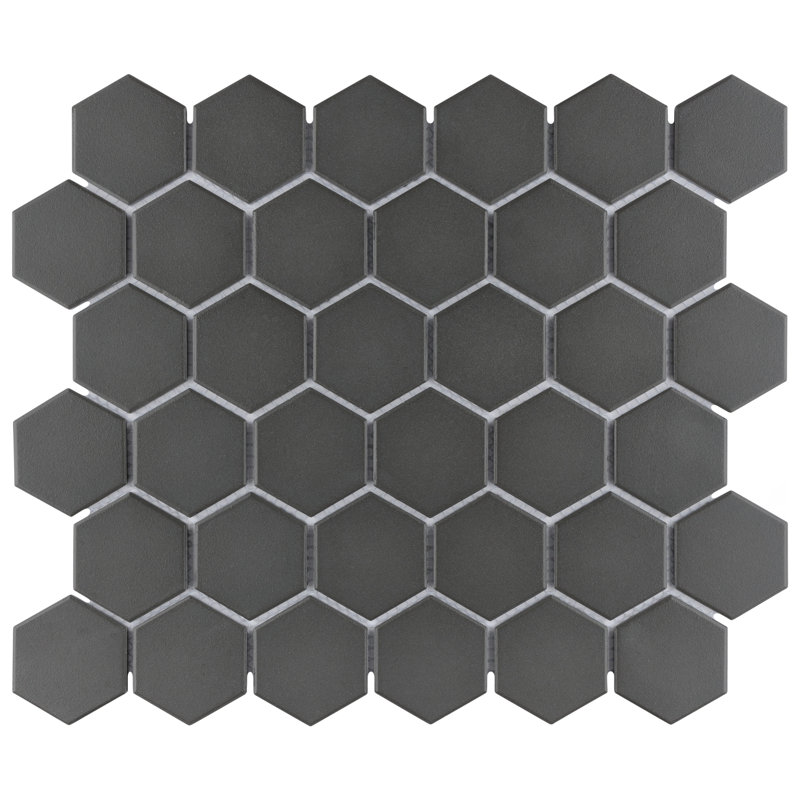 Gotham Hex  2" 11-1/8 " x 12-5/8 " Porcelain Mosaic Floor and Wall Tile, Black