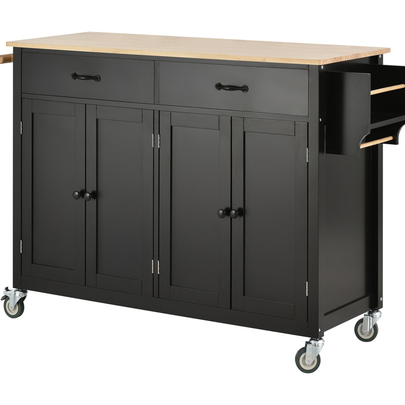 Kitchen Island Cart With Solid Wood Top And Locking Wheels,54.3 Inch Width,4 Door Cabinet And Two Drawers,Spice Rack, Towel Rack