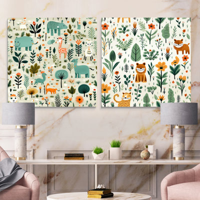 Caricature de la jungle safari, reproduction d'art animalier en acrylique, ensemble de 2 verres muraux