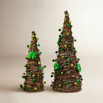 2-Piece Rattan Shamrock Tabletop Tree Set