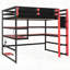Lit mezzanine en bois avec bureau intégré, rangement latéral, tablettes multiples et éclairage RVB pour une vie moderne-893848352-893848354