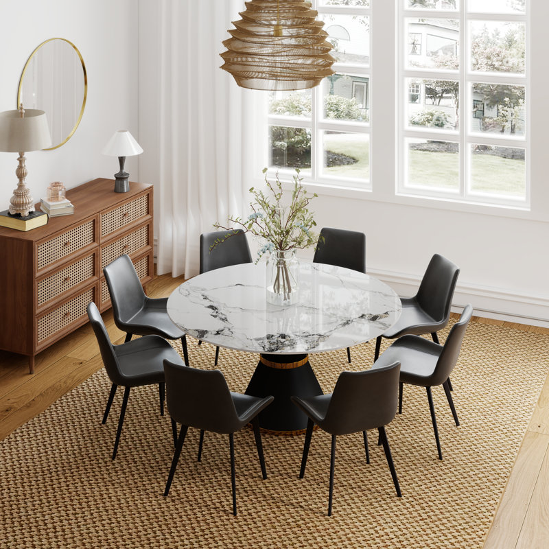 Alperton 9 - Piece Round 59.05'' Pedestal Dining Set, Gray/Gray, Patek White