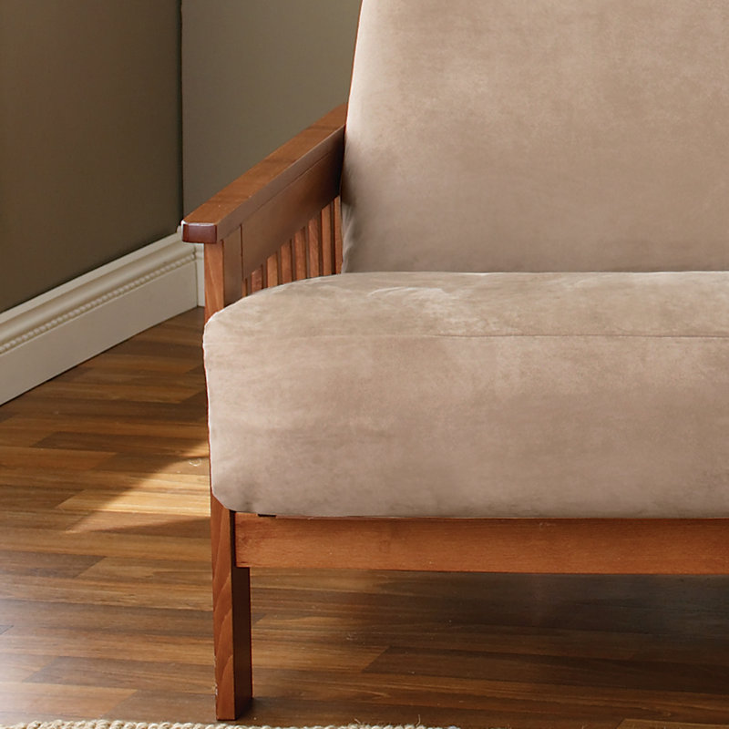 Taupe Soft Suede Stretch Futon Slipcover with Zipper Closure