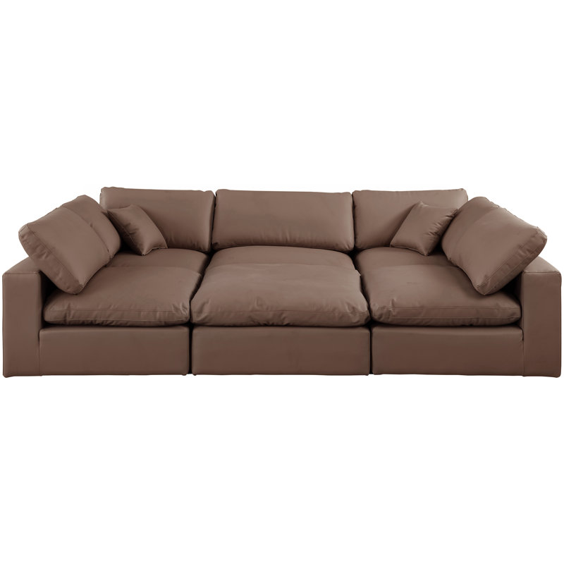 Canapé modulaire réversible de 120 po en similicuir de large avec repose-pieds, Cuir brun végétalien