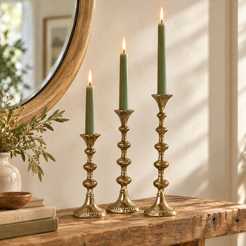Gold Cast Aluminum Taper Holder Trio