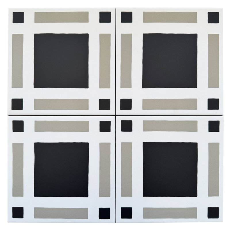 Blvd Plaid 8”X8” Patterned Porcelain Wall and Floor Tile, Black/White