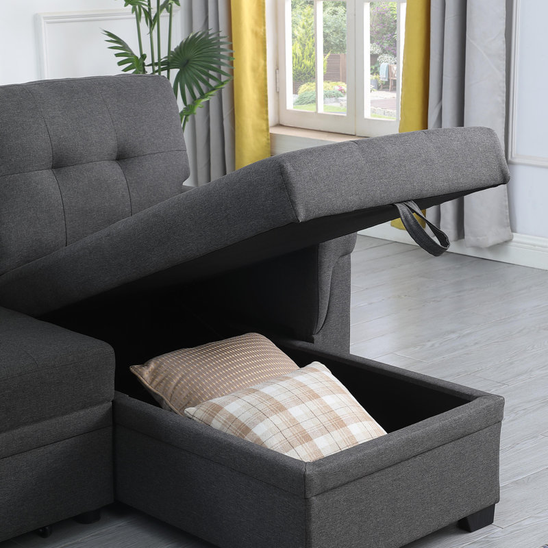 Canapé-lit modulaire réversible en lin, Gris foncé