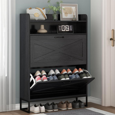Armoire de rangement pour chaussures, armoire de rangement pour chaussures autoportante avec 2 tiroirs rabattables