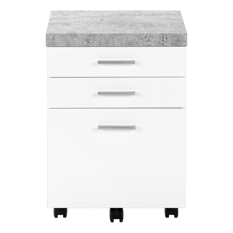 File Cabinet, Rolling Mobile, Storage Drawers, Printer Stand, Office, Work, White And Grey Cement Laminate, Contemporary, Modern