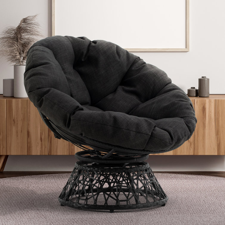 Ariyelle Swivel Papasan Accent Chair with Extra Thick Cushion for Ultimate Comfort Bayou Breeze Fabric: Beige 100% POLYESTER, Leg Color: Black