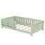 Structure de lit simple avec bibliothèque intégrée et garde-corps de sécurité, lit plateforme pour chambre d'enfant, beige-439096594-439096598