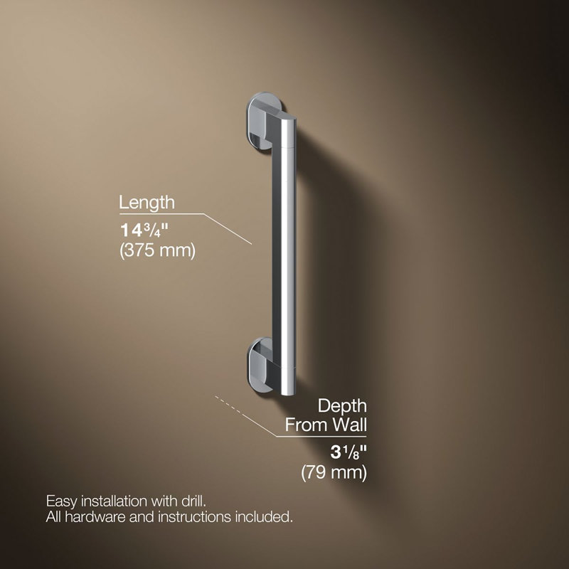 Belay Grab Bar, 1.75" H x 12" L, Polished Chrome