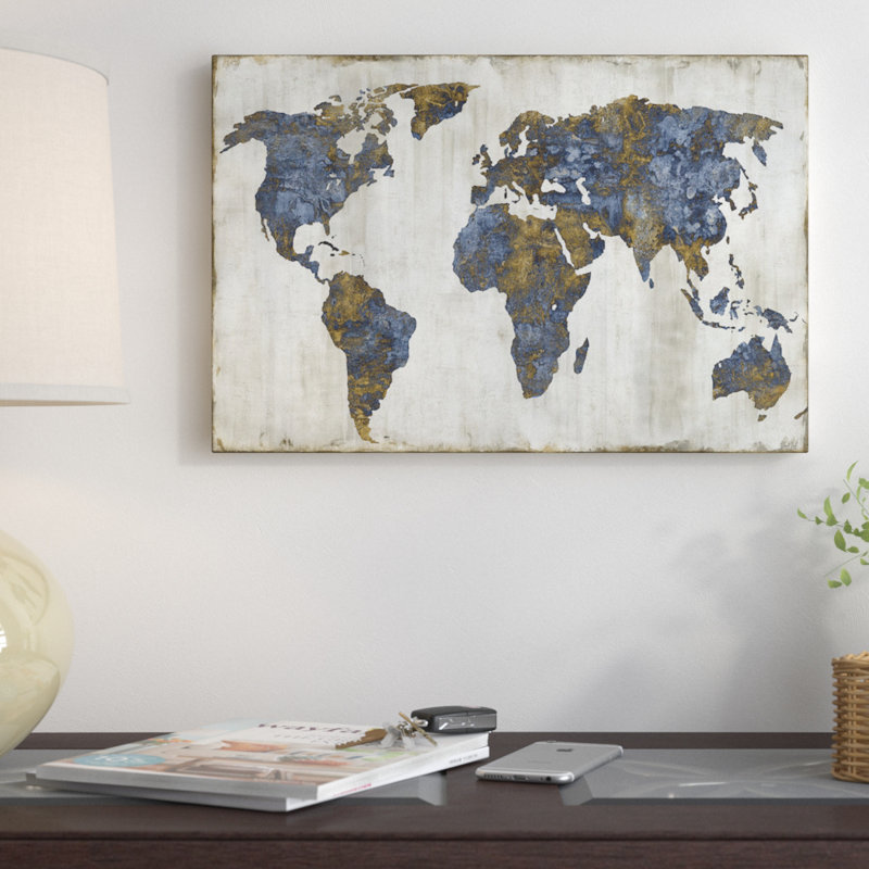 «The World I», impression sur toile, H 18 po x l 26 po x P 1,5 po, Toile avec cadre noir, Pas de tapis