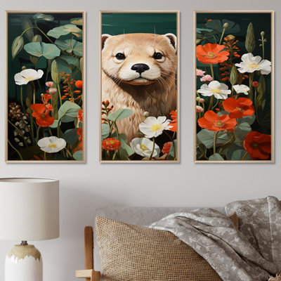 Playful Otter In Tropical Blooms II - Otter Wall Art