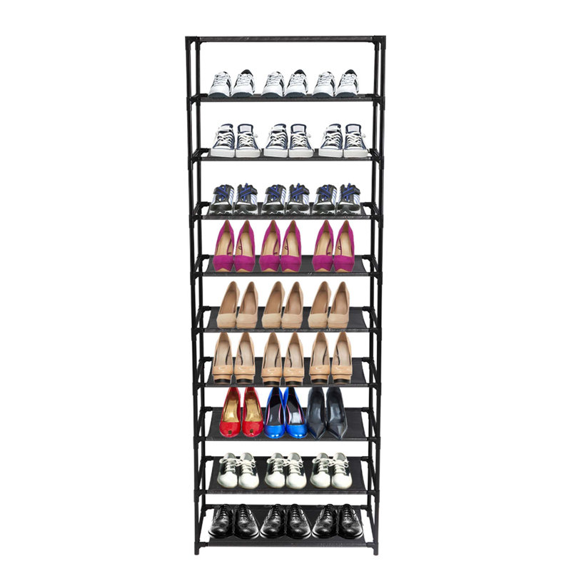 30 Pair Black Metal/Fabric Shoe Rack