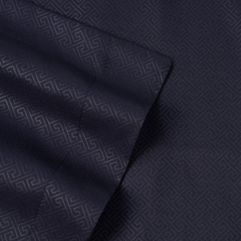 Greek Key Embossed Bed in A Bag Comforter Set, Navy, King Comforter 