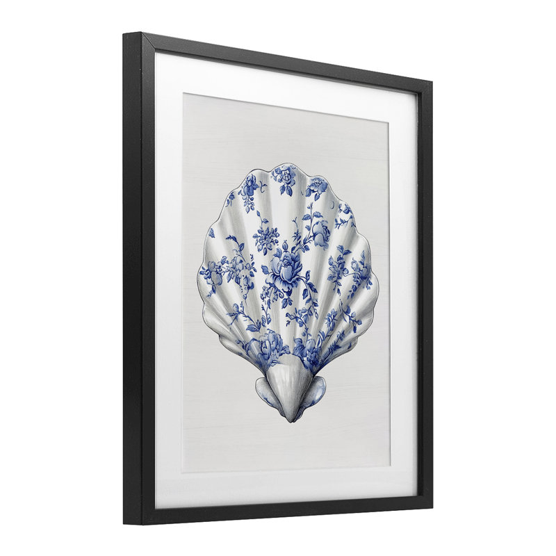 Impression Funky Toile Seashell encadrée sous verre, design par lettré et doublé, Cadre noir minuit, H 16 po x l 13 po