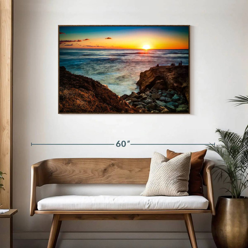 Coucher de soleil La Jolla Zabala, Cadre flottant noyer, 43 po x 29 po