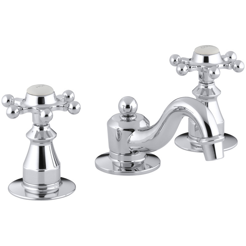 Robinet de lavabo de salle de bain espacé avec poignées à 6 broches Antique, Chrome poli