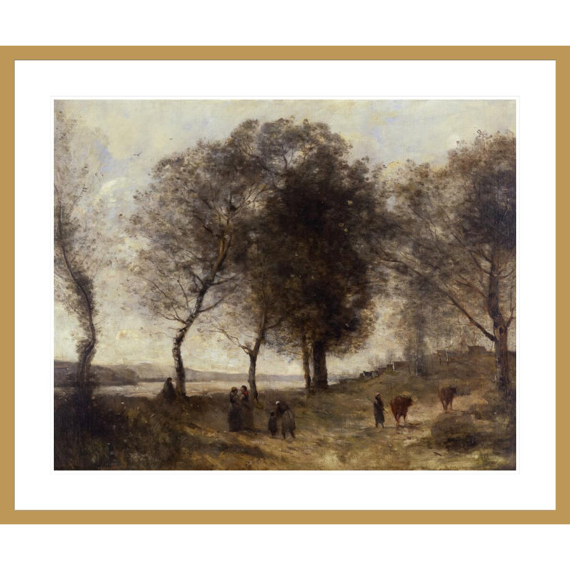 Le Lac (ou Le Chemin des Vaches) par Jean-Baptiste-Camille Corot, impression giclée encadrée, H 33,5 po x l 39,88 po