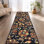 Tapis de couloir taille basse sur mesure à motif floral noir antidérapant