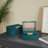 Statement Decorative Storage Boxes with Hinged Lid - Set of 3 Jewelry Organizer or Memory Box for Shelf, Entryway, or Vanity - Decorative Box with Gold Accent Handle - 5", Blue