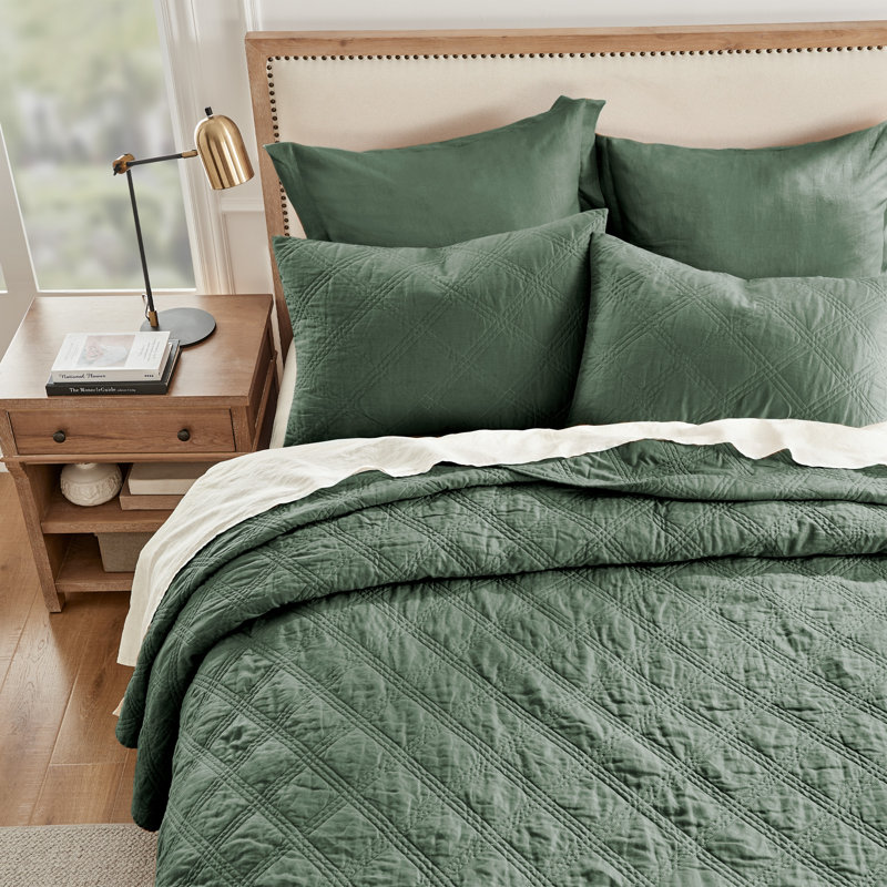 Washed Linen Forest Green Full/Queen Quilt