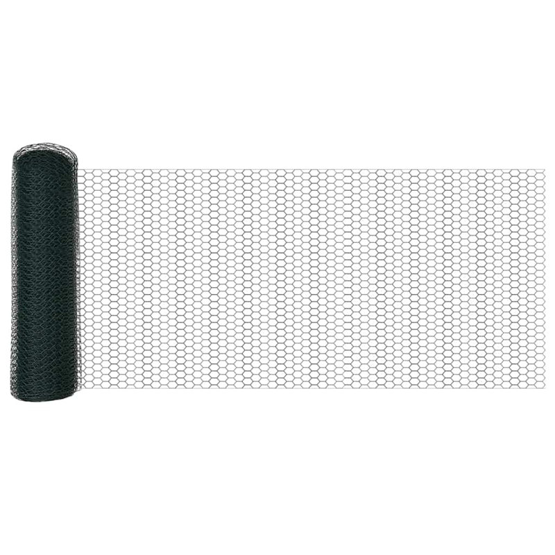 Vidaxl Fence With Posts -Coated Steel, Green, 50cm H x 2500cm W x 3.2cm D